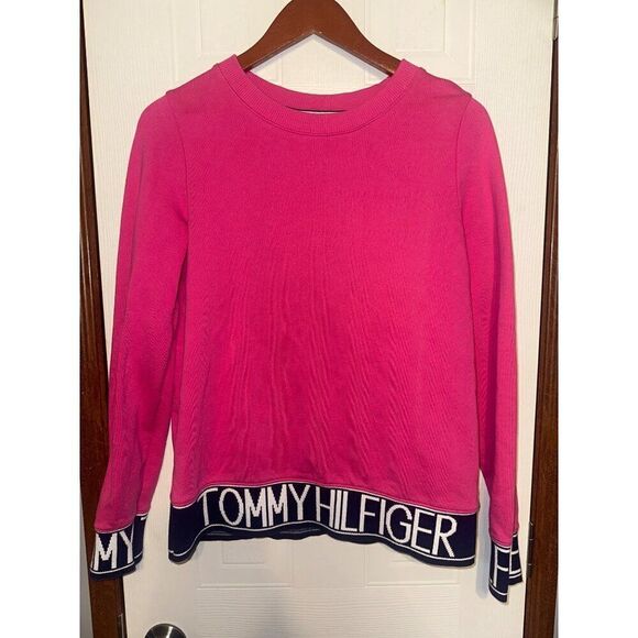 Tommy Hilfiger Pink Logo Cre Neck Sweatshirt Size Large - Picture 3 of 16